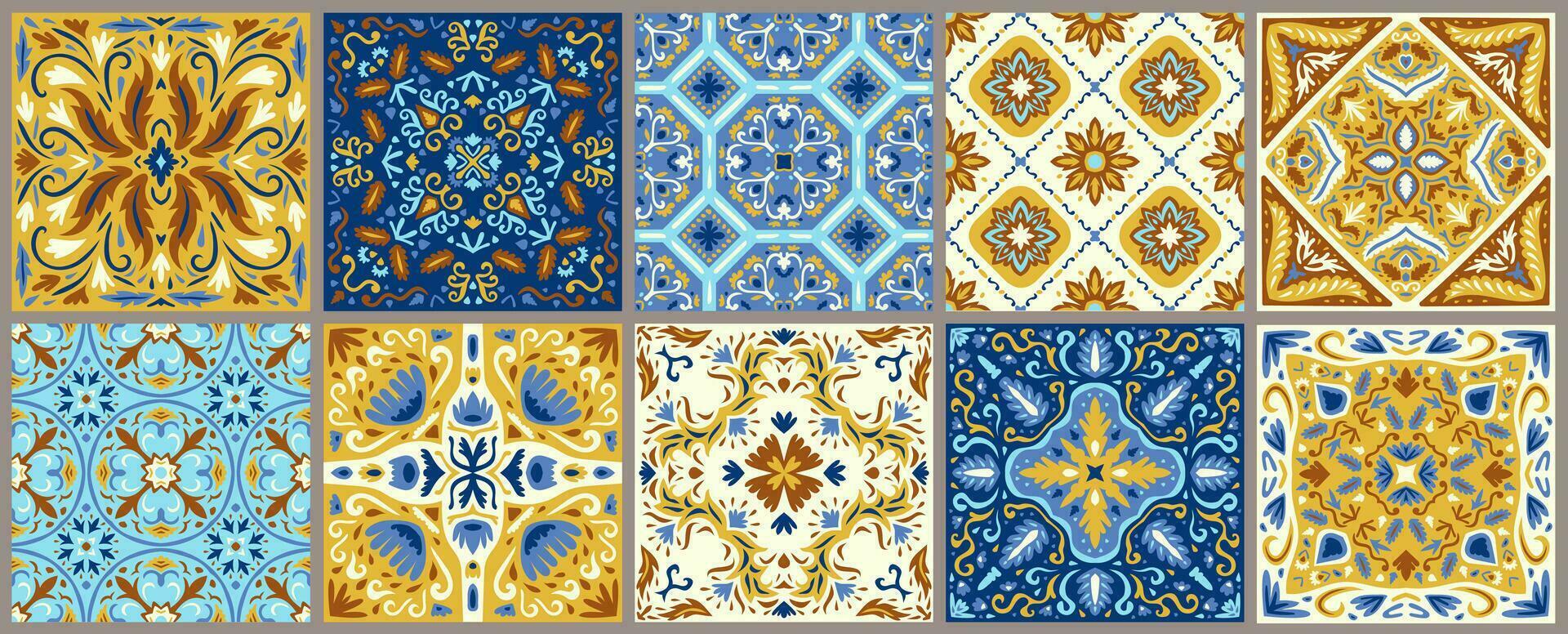 conjunto de estampado azulejo piso losas. colección de cerámico losas vector