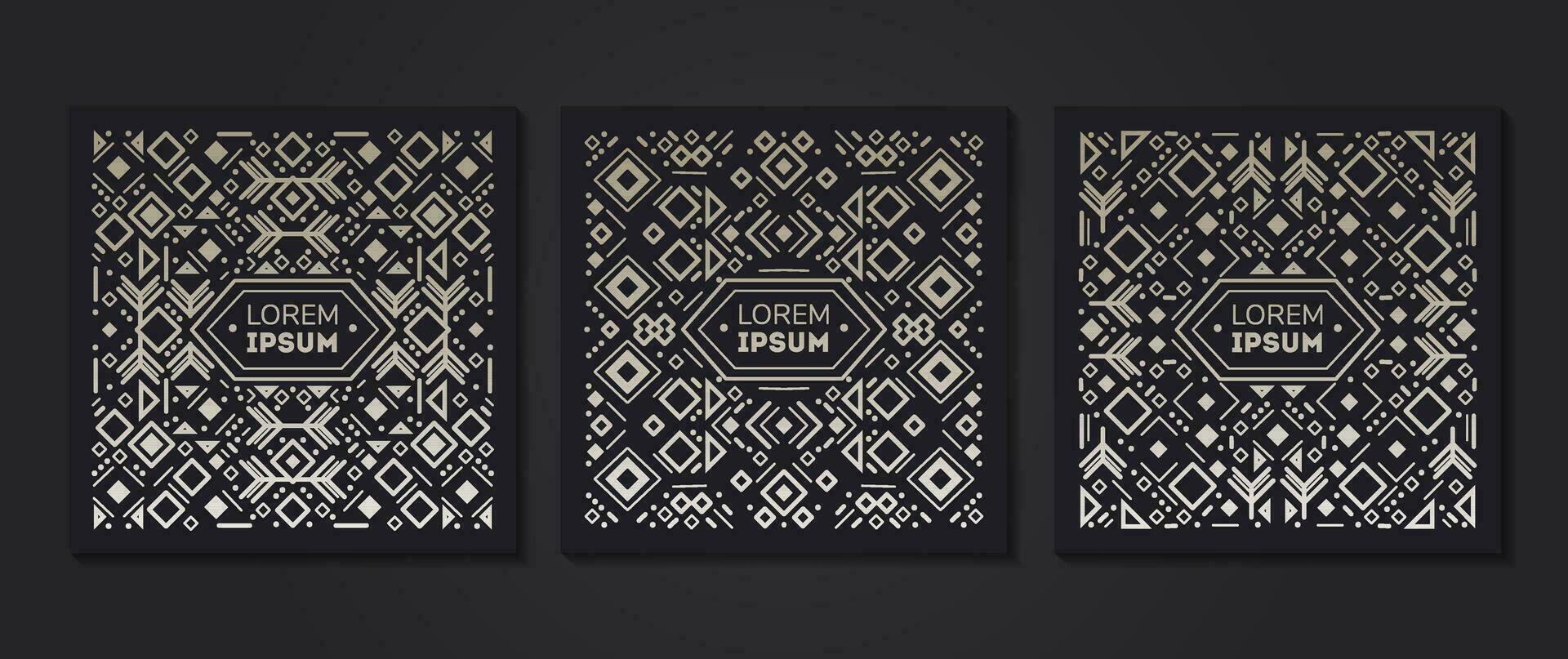 Vector set of tribal cover templates, decorative geometric aztec borders