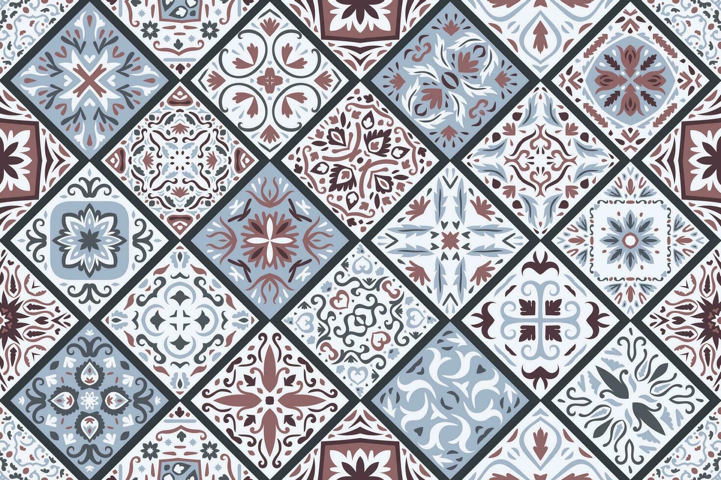 Set of patterned azulejo floor tiles background. Seamless colorful pattern vector