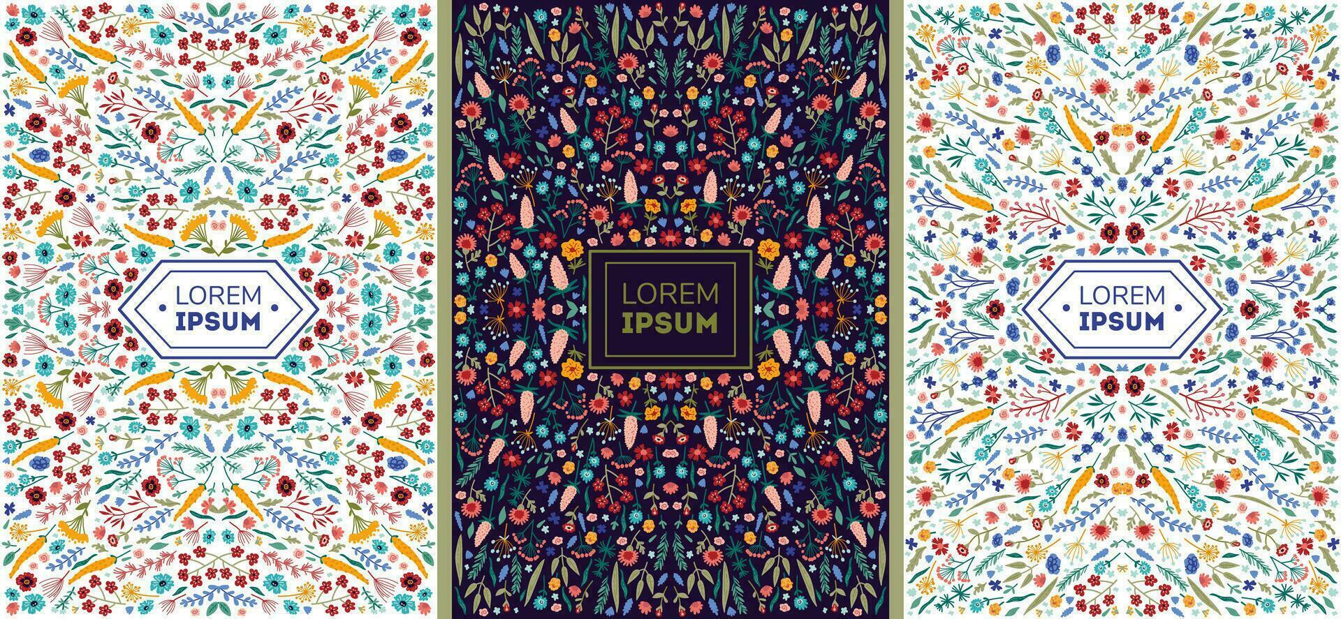 Beautiful flower collection of posters with flower compositions. Notebook covers vector