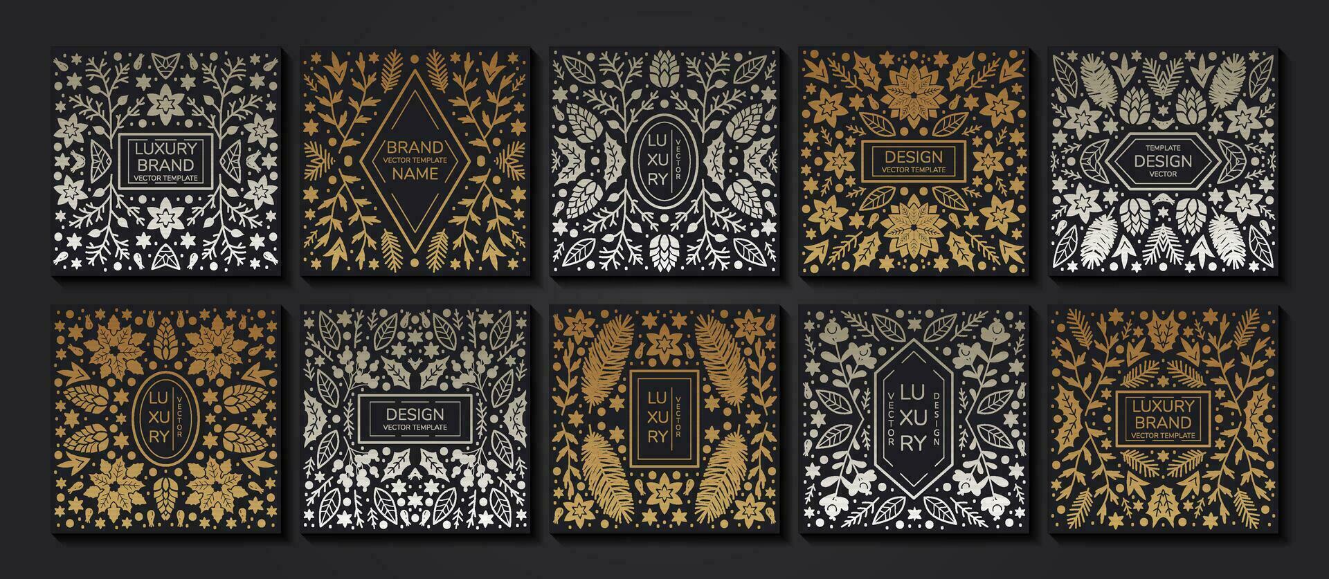 Vector set of luxury floral patterns, invitation cards, banners. Merry Christmas