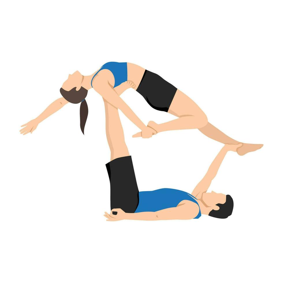 Young couple doing acro yoga. Acro yoga concept. Pair yoga. Yoga flexibility class workout vector