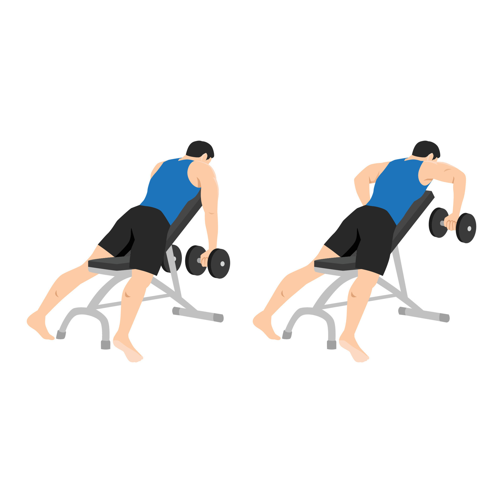 Man character doing Dumbbell incline bench row exercise. 30520583