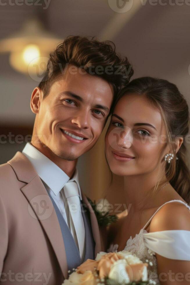 Ai Generative Photo portrait of a couple on wedding day