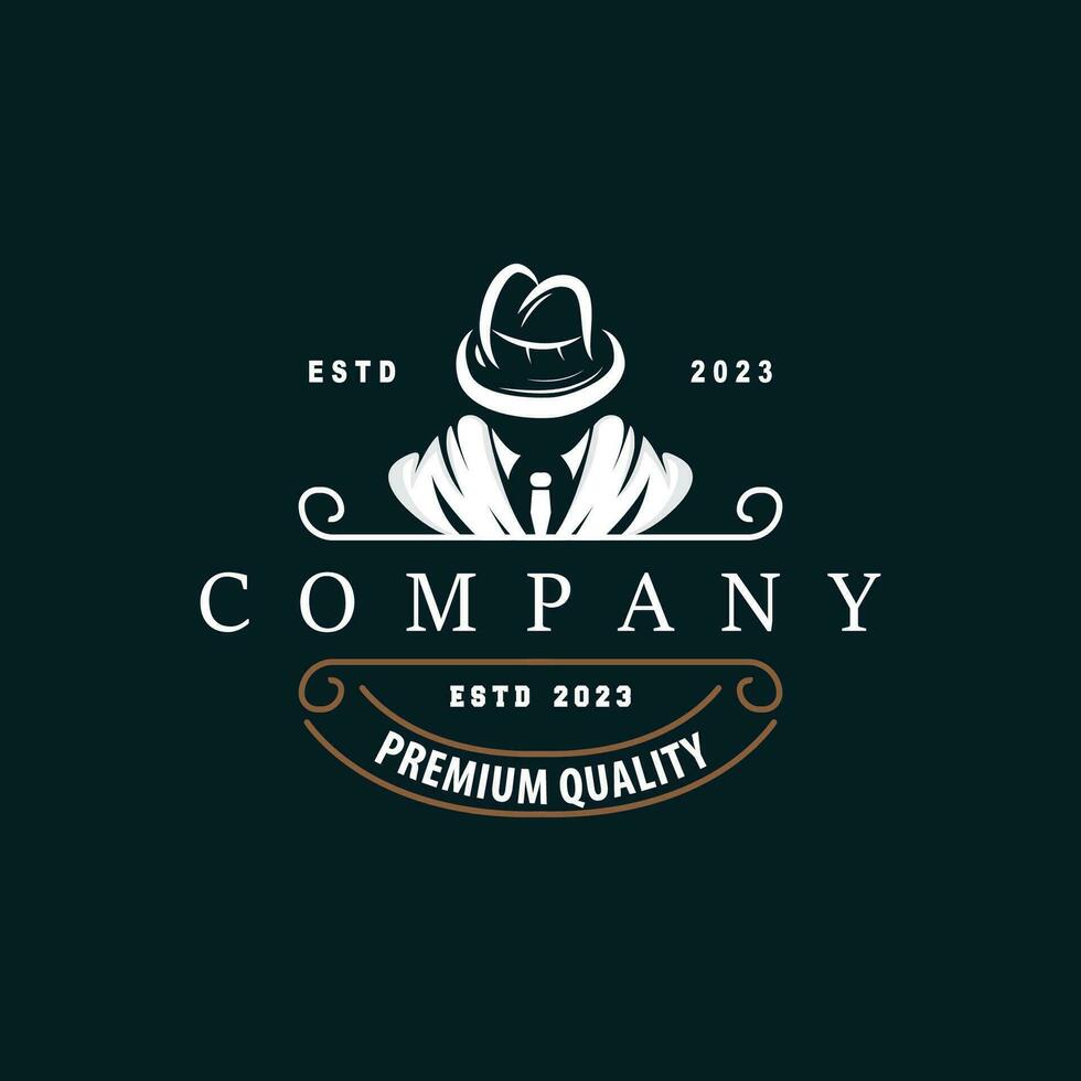 Mafia Logo Design, Tuxedo Suit Vector Detective, Illustration Template