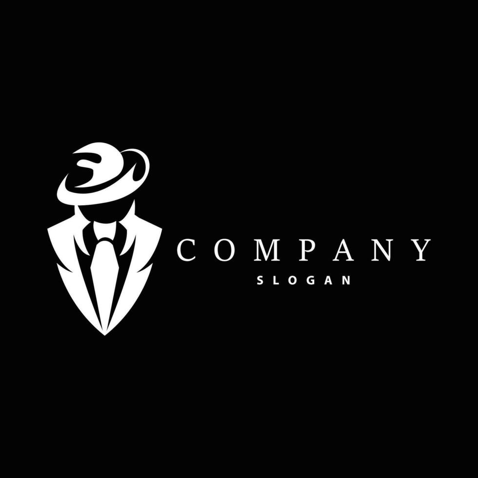 Mafia Logo Design, Tuxedo Suit Vector Detective, Illustration Template