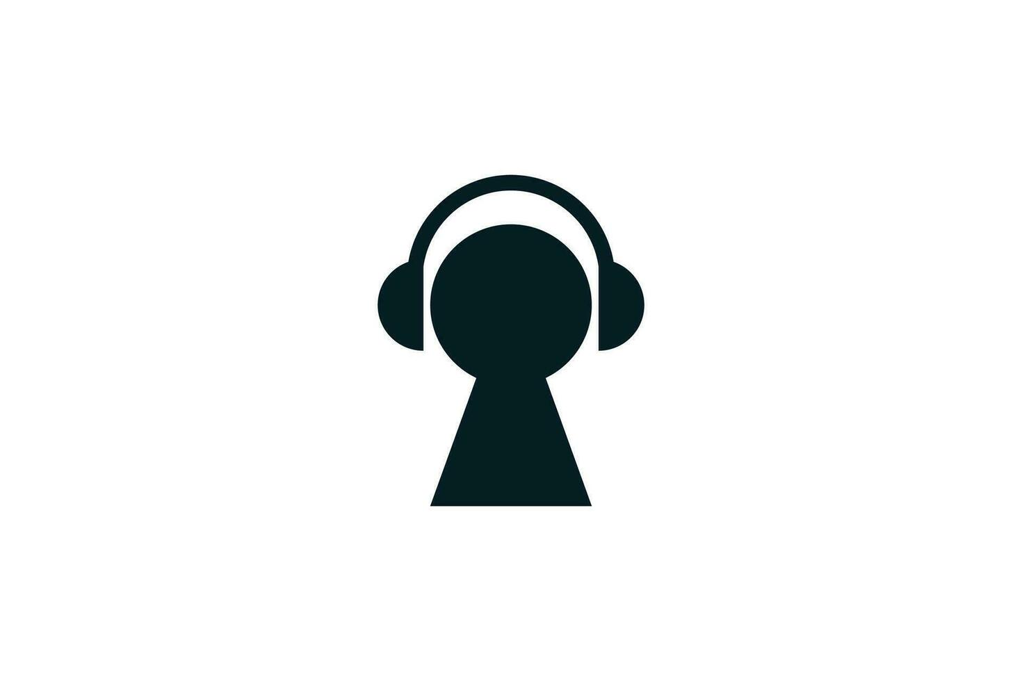 keyhole listening music, headphone element, simple modern logo design vector