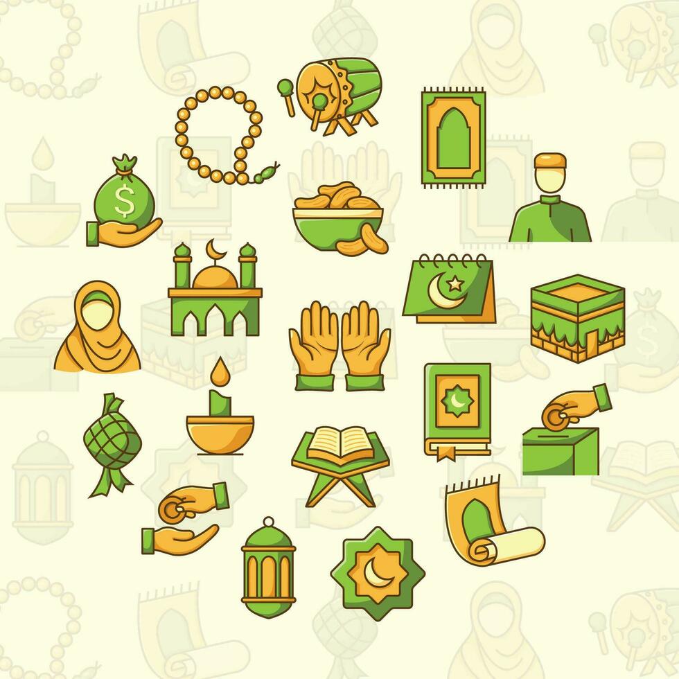 islamic ornament collection cartoon style vector graphic, ramadan kareem, eid mubarak