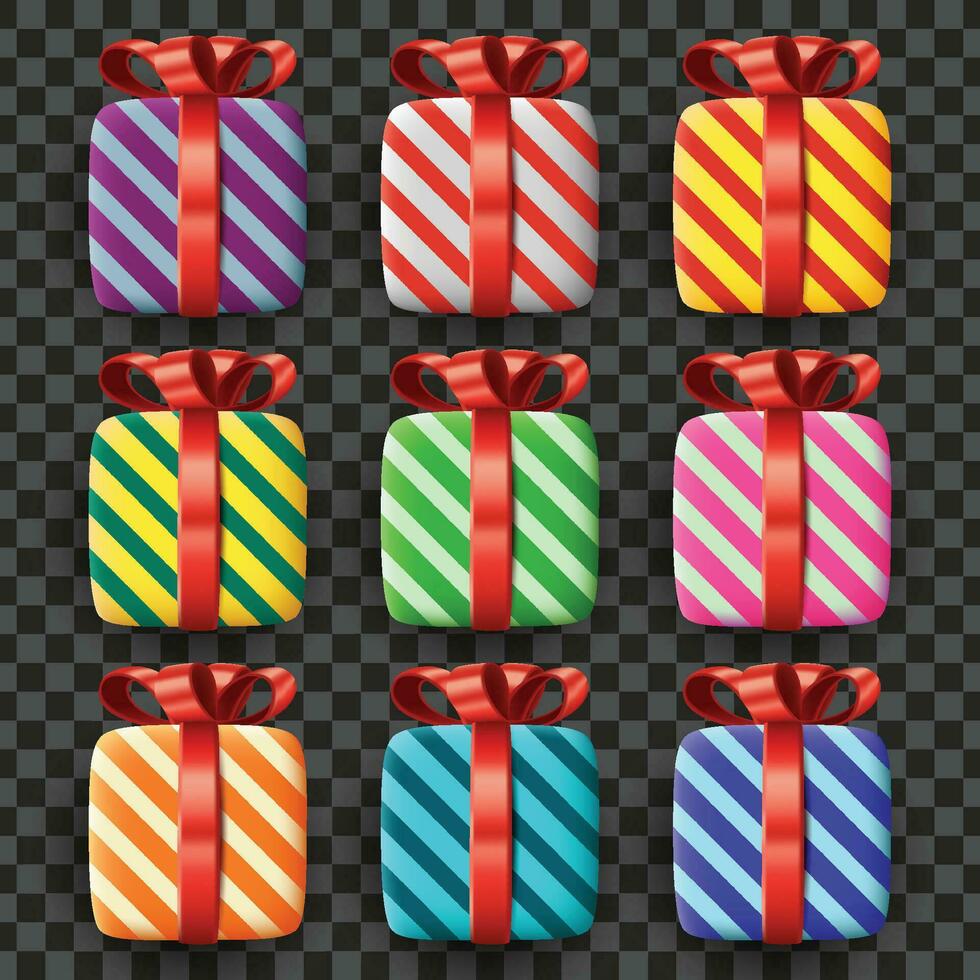 3d gift box element design with striped set collection vector