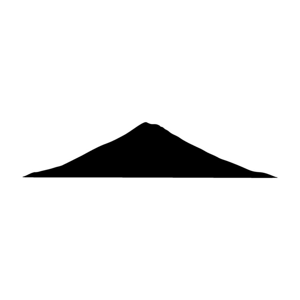 Mountain icon with snowy range silhouette. Alps, hill, black rock and white landscape, icy mount. Flat vector illustrations isolated in background.