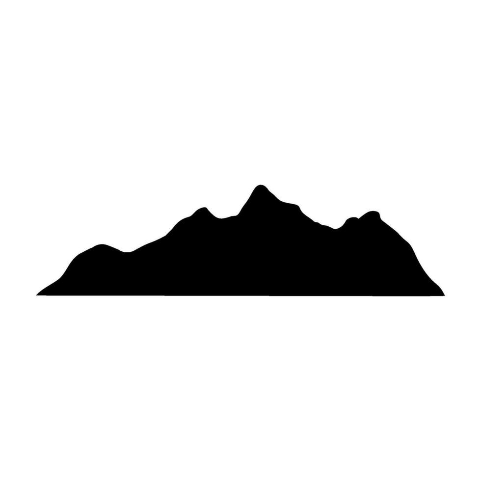 Mountain icon with snowy range silhouette. Alps, hill, black rock and white landscape, icy mount. Flat vector illustrations isolated in background.