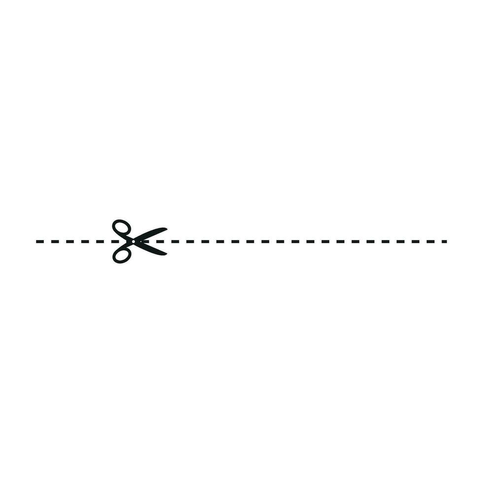 Cut line icon with scissor, cut here guidance, scissors and dash. Coupon mark and symbol for cropping, signifying voucher. Flat vector illustrations isolated in background.