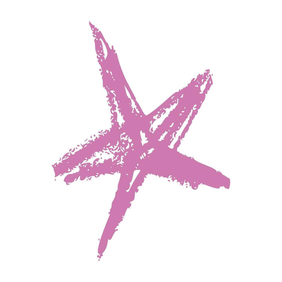 Shape elements, abstract. Graphic pink stars among scribble doodles, color collage. Flat vector illustrations isolated on white background