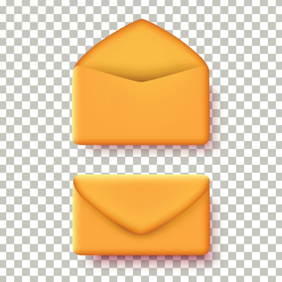 3d open and close orange envelope ornament vector