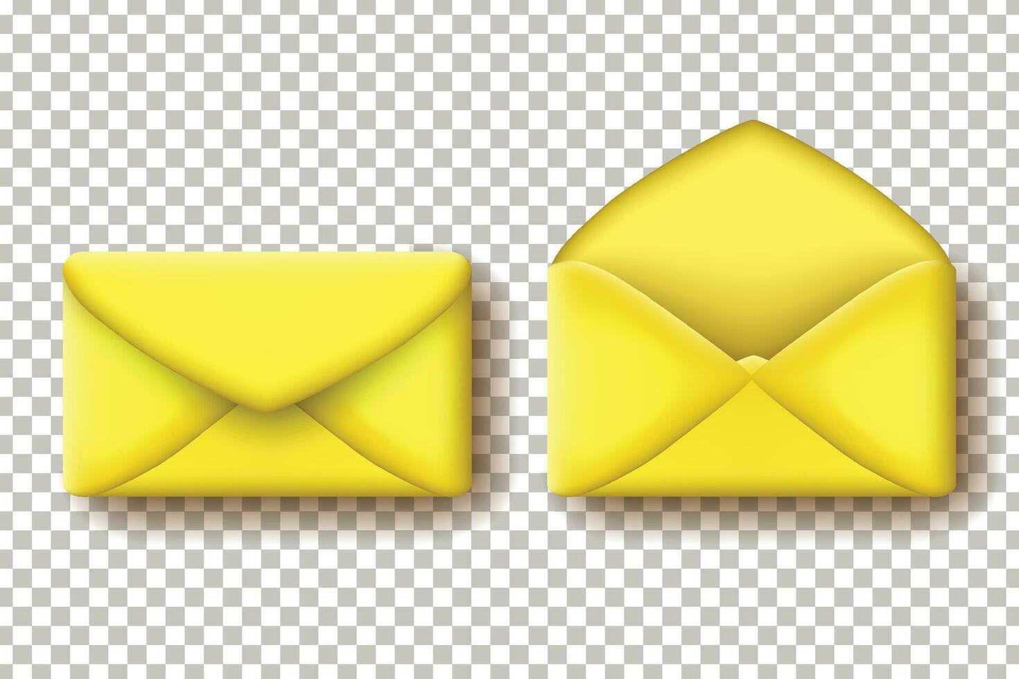 3d open and close yellow envelope ornament vector design