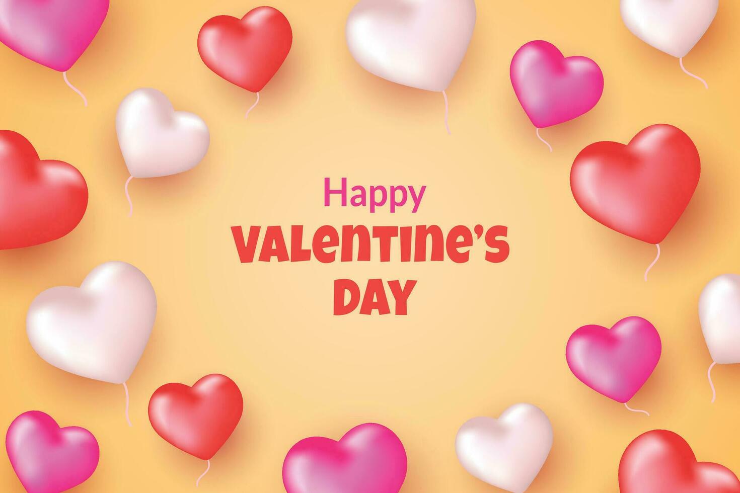 happy valentine's day background vector design with 3d love ornament, romantic poster template