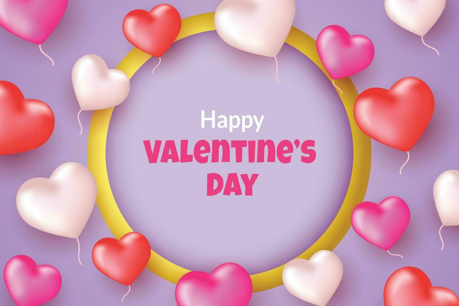 happy valentine's day romantic background design with golden frame and love ornament vector