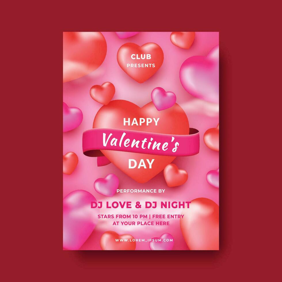 contento San Valentín día póster romántico concepto para fiesta invitación, hermosa fondo con corazones ornamento vector