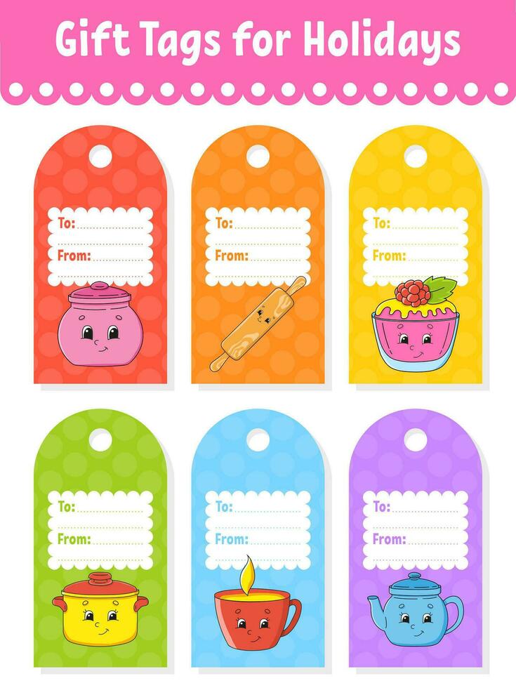 Gift tags. For holidays with space for your text. Bright stickers. Rectangular label. Vector illustration.