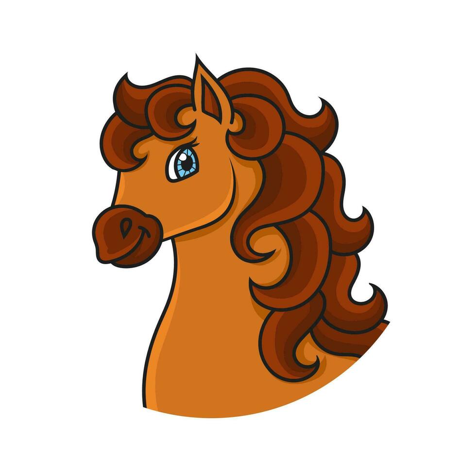 Cute character. Horse animal. Colorful vector illustration. Coon style. Isolated on white background. Design element. Template for your design, books, stickers, cards, posters, clothes.