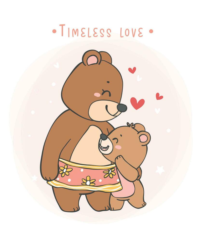 Mother bear and Baby Bear Heartwarming hug Cartoon Doodle Illustration vector