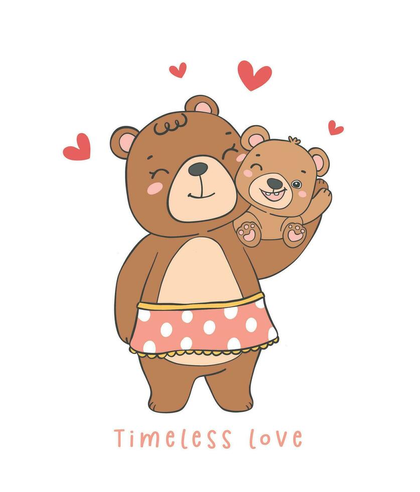 linda madre oso y bebé oso teniendo reconfortante momento juntos dibujos animados garabatear ilustración, madre día vector
