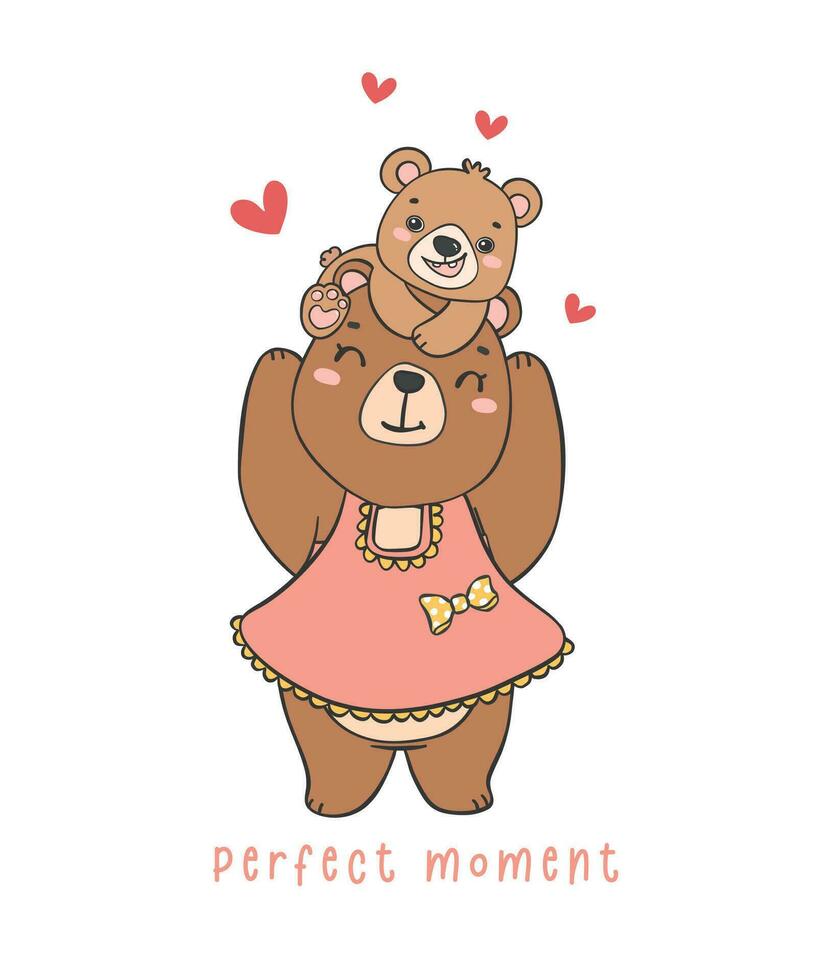 cute Mother bear and Baby Bear Heartwarming moment Cartoon Doodle Illustration, mother day vector