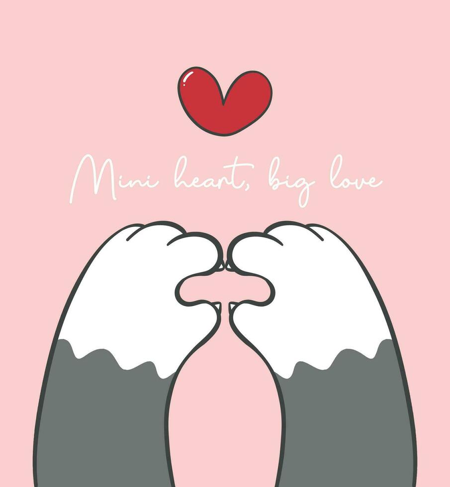 Paw of Love, Cute Cat Paw with Heart Gesture,  Minimal Cartoon Doodle vector