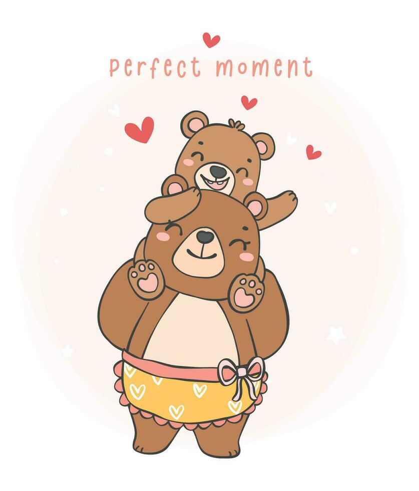Mother bear and Baby Bear Heartwarming moment Cartoon Doodle Illustration vector