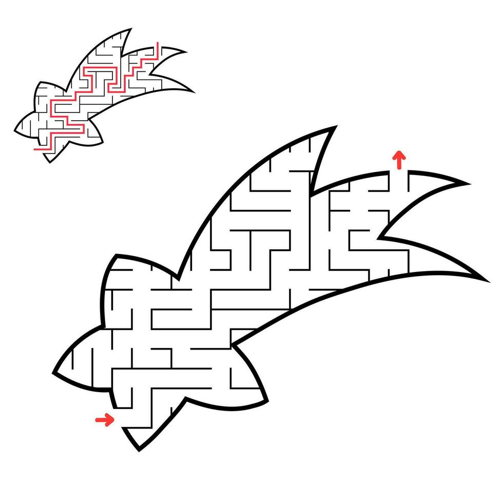 Abstract maze. Game for kids. Puzzle for children. Labyrinth conundrum. Find the right path. Education worksheet. With answer. vector