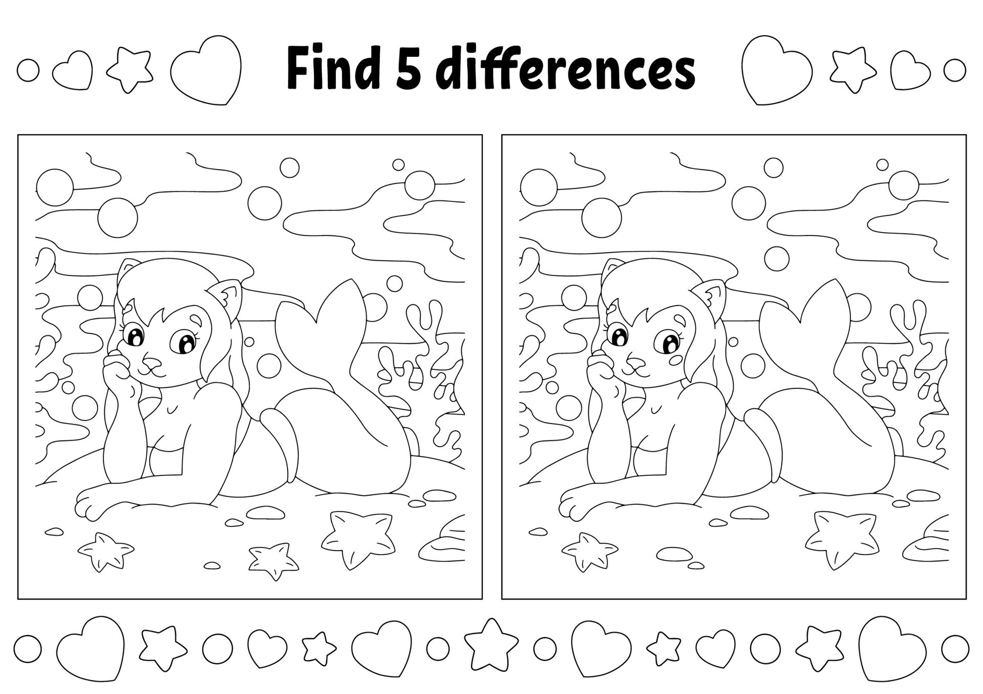 Find five differences. Coloring page for kids. Activity worksheet for ...