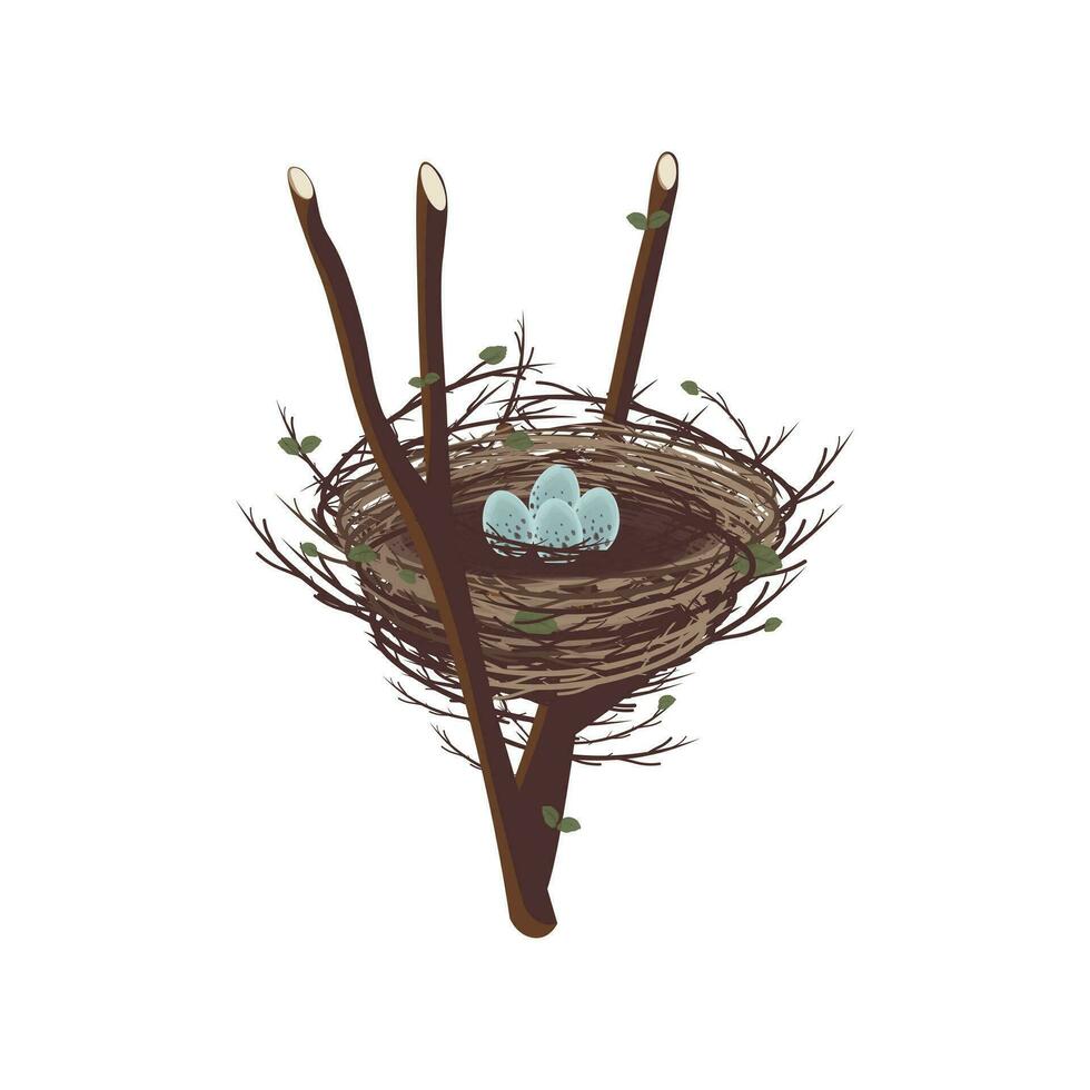 Logo illustration of a nest on top of a tree branch vector