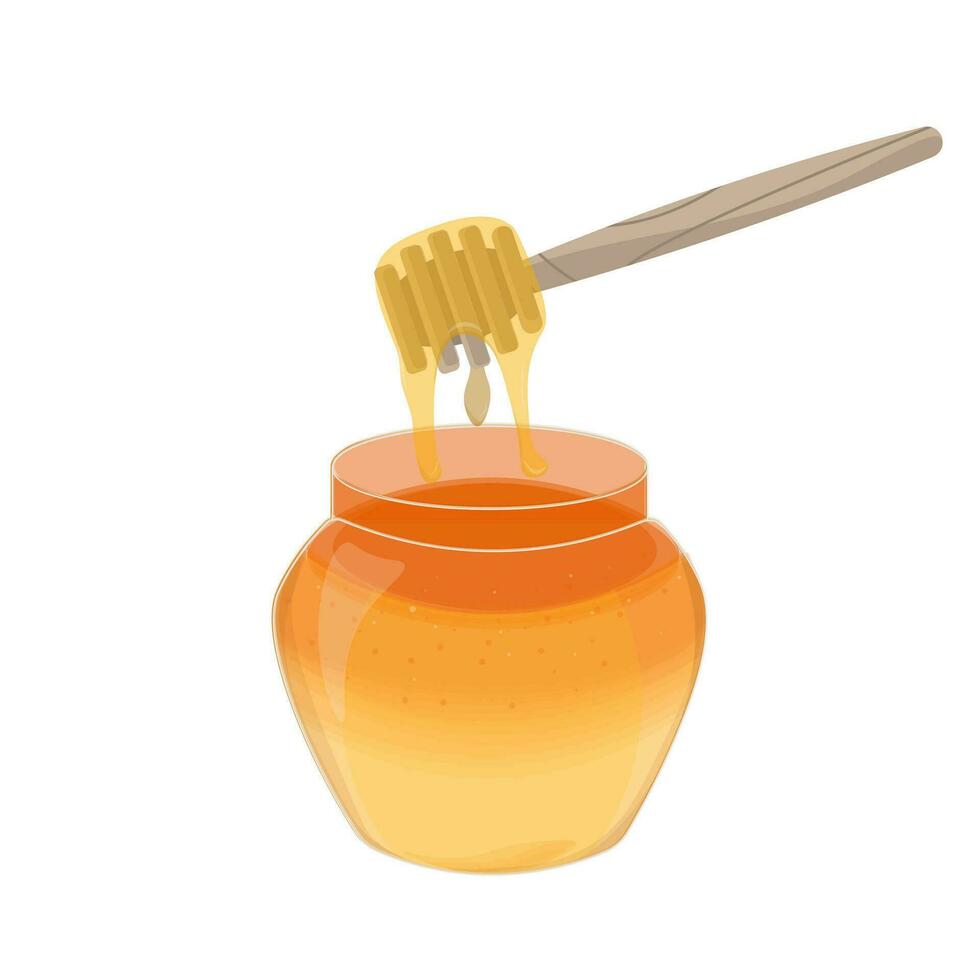 logo ilustración de miel en un tarro movido con un miel cazo vector