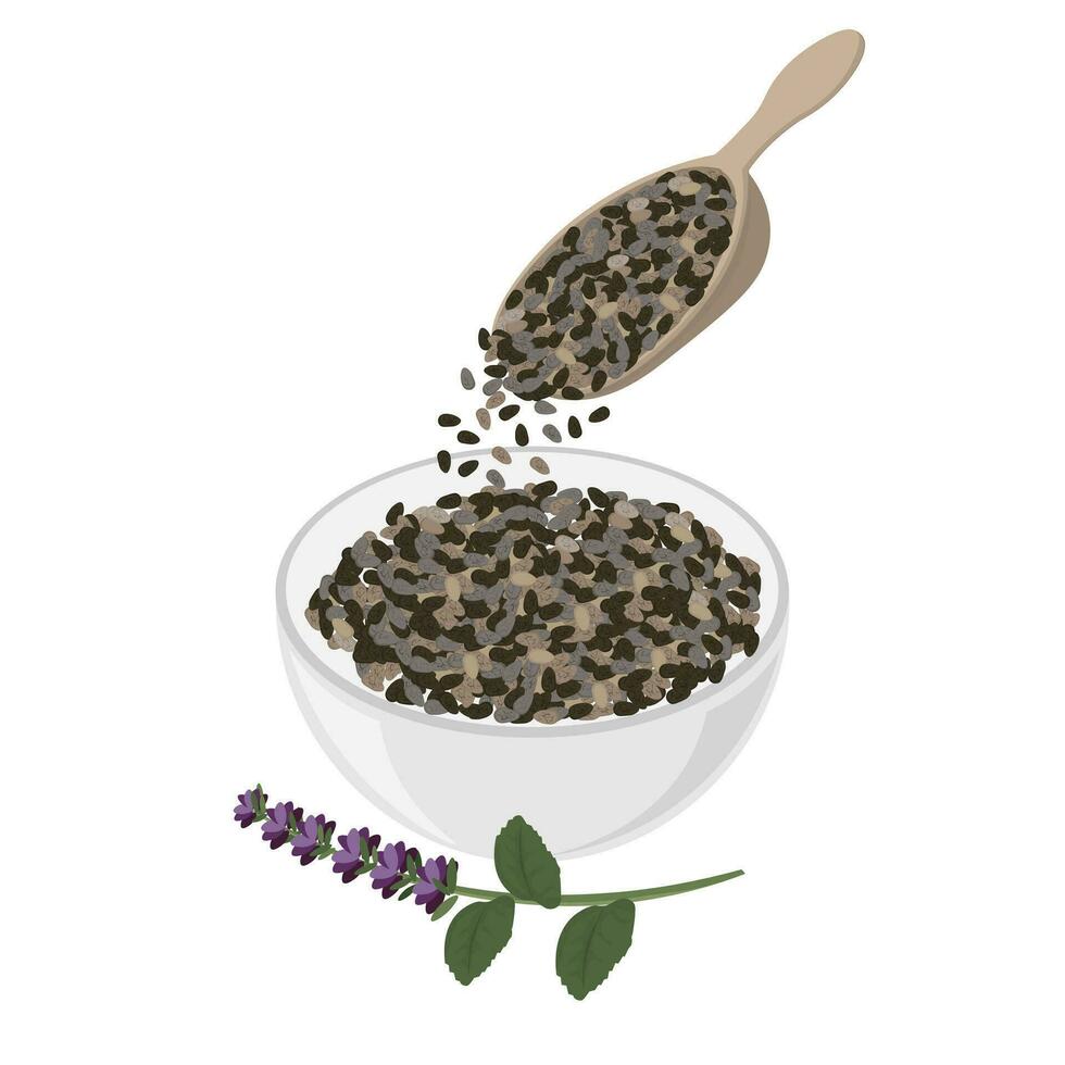 Logo Illustration of Chia Seeds Poured Into a Bowl vector