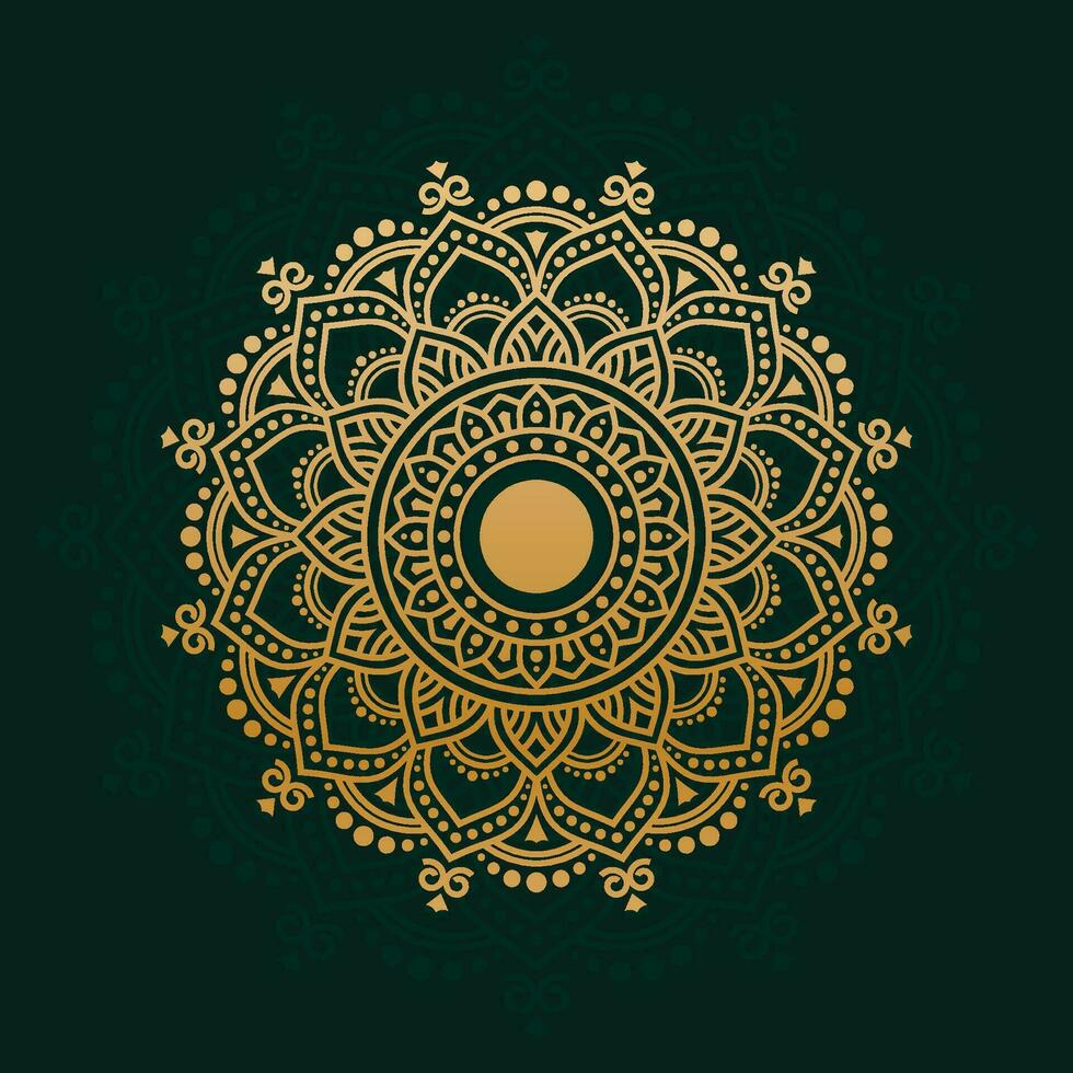 Diseño vectorial de fondo de mandala ornamental dorado de lujo. mandala decorativa para tatuaje, mehndi, patrón islámico, ornamento, arte, henna, patrón indio, impresión, afiche, portada, folleto, volante, pancarta vector