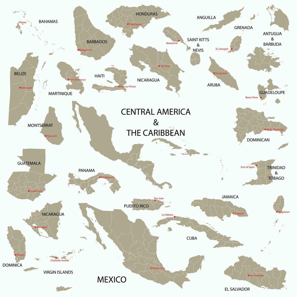 garabatear a mano dibujo de central America y el caribe países mapa. vector