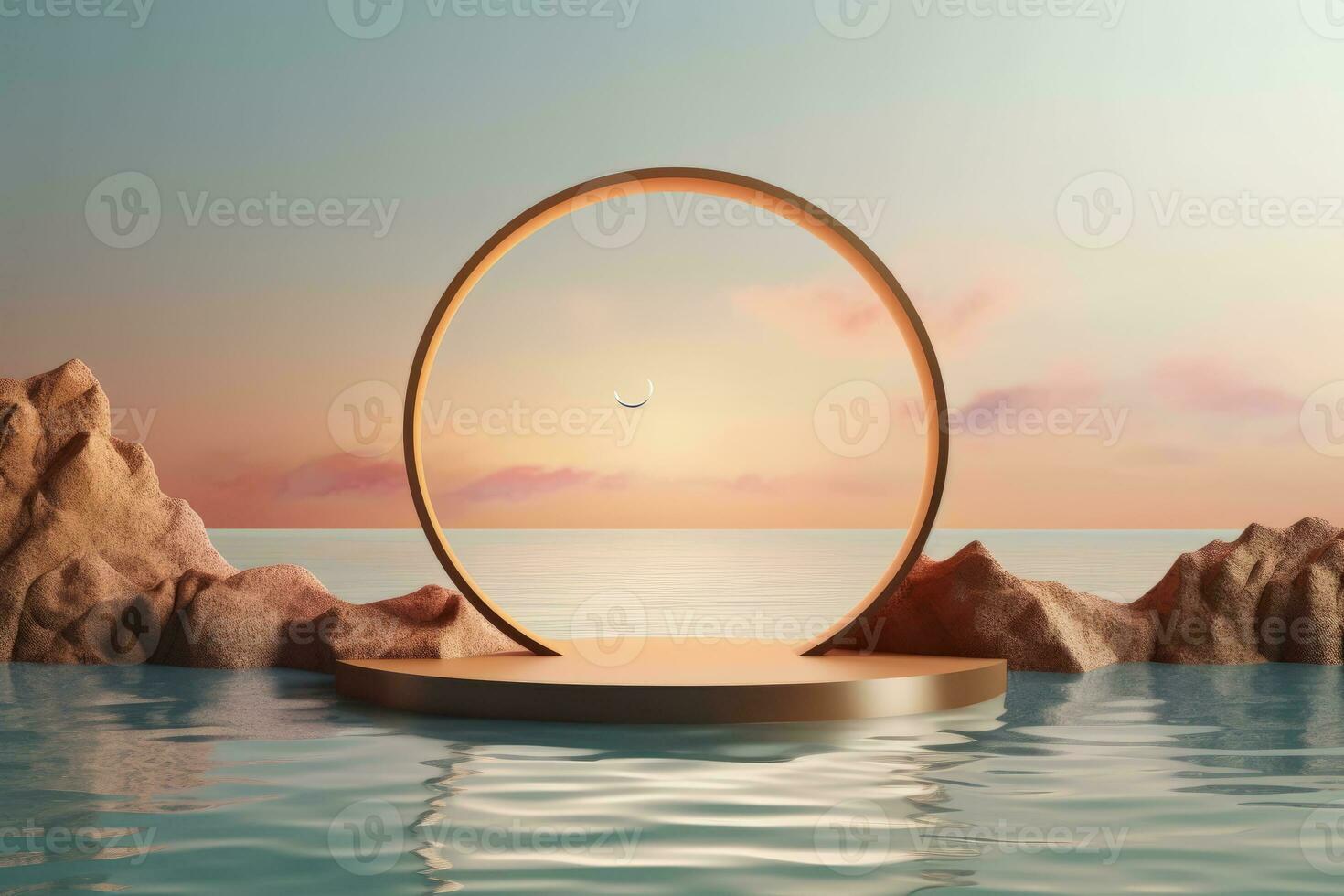 Ai Generative Photo of a podium on the beach for product presentation