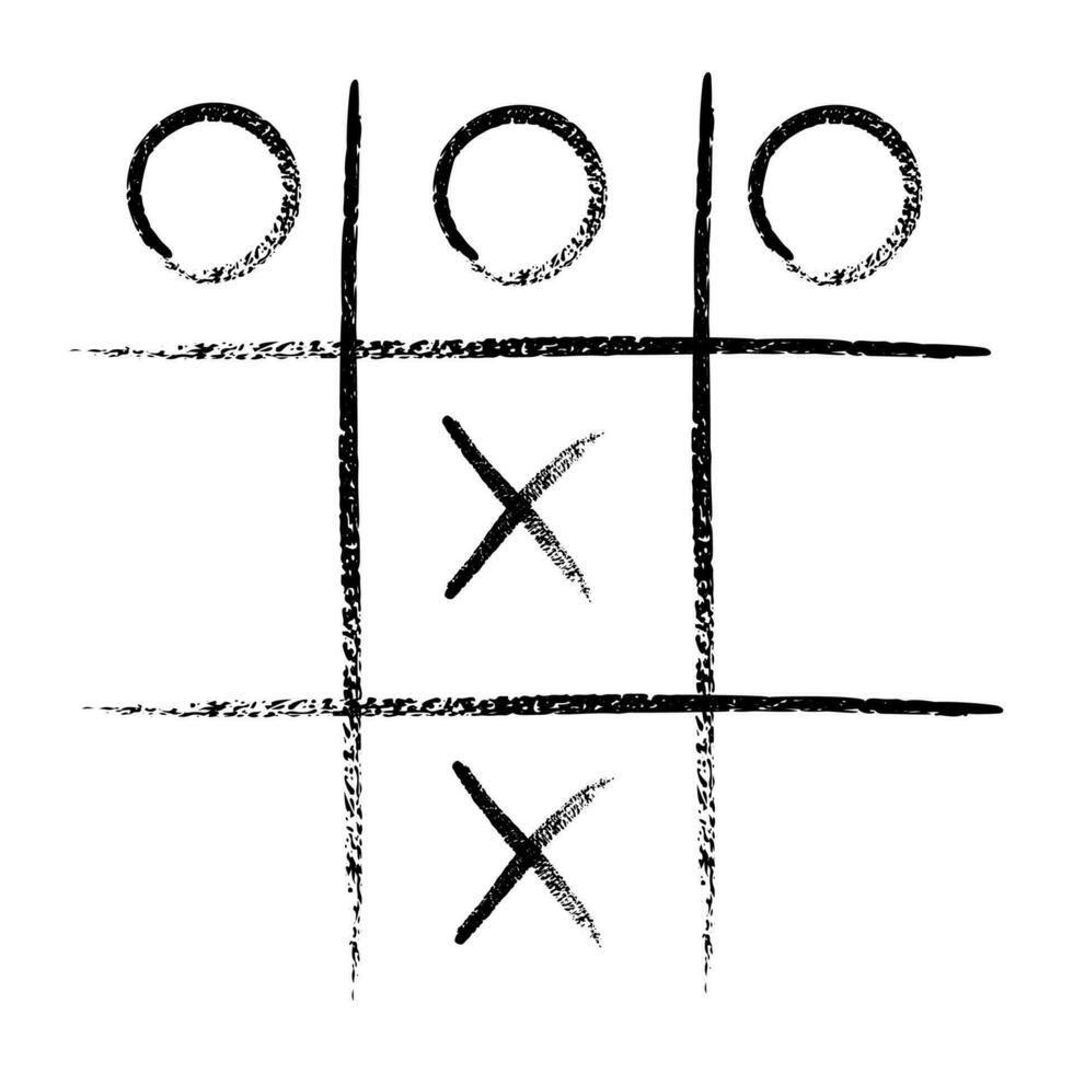 Juego de competición de juegos de tic tac toe. ceros y cruces cepillo de grunge negro en dibujo a mano. ilustraciones gráficas vectoriales aisladas vector