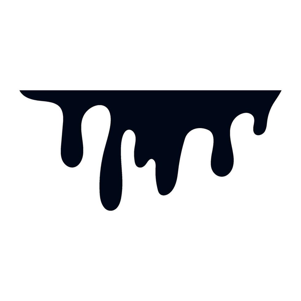 Black melt drips. Current paint or blood drop, oil flow, liquid caramel, ink, chocolate sauce splash. Vector illustration