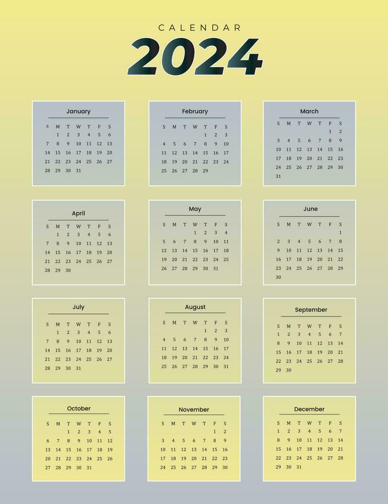 2024 calendar template Vector Design