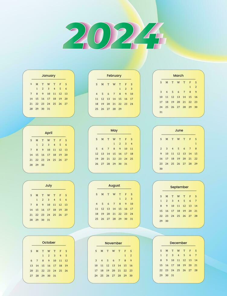 2024 calendar template Vector Design