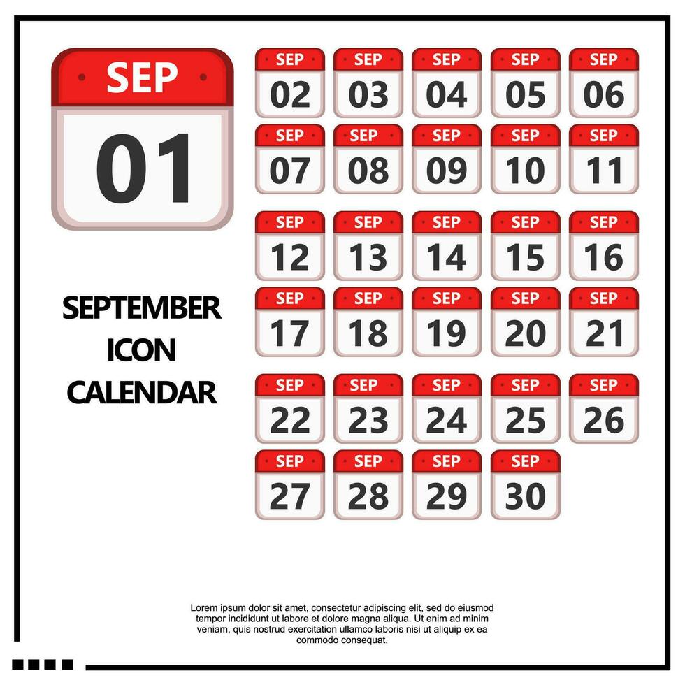 septiembre calandrar icono vector