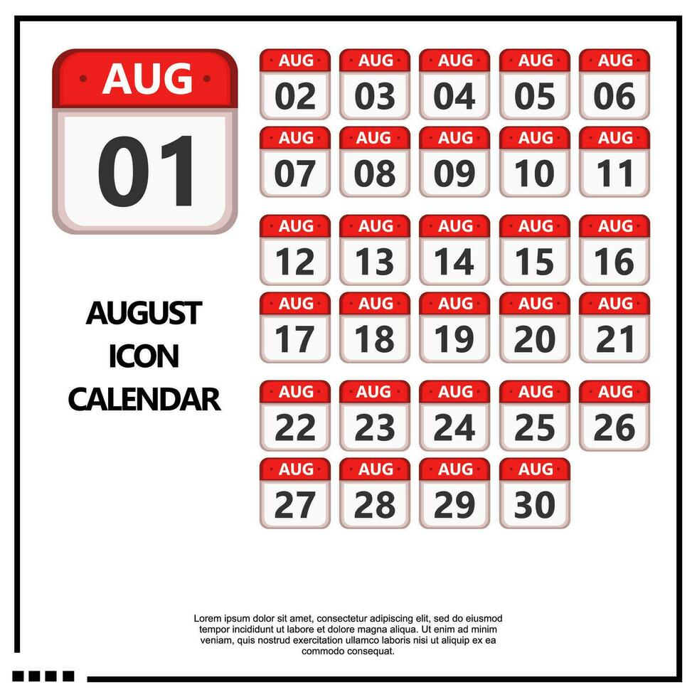 agosto calandrar icono vector