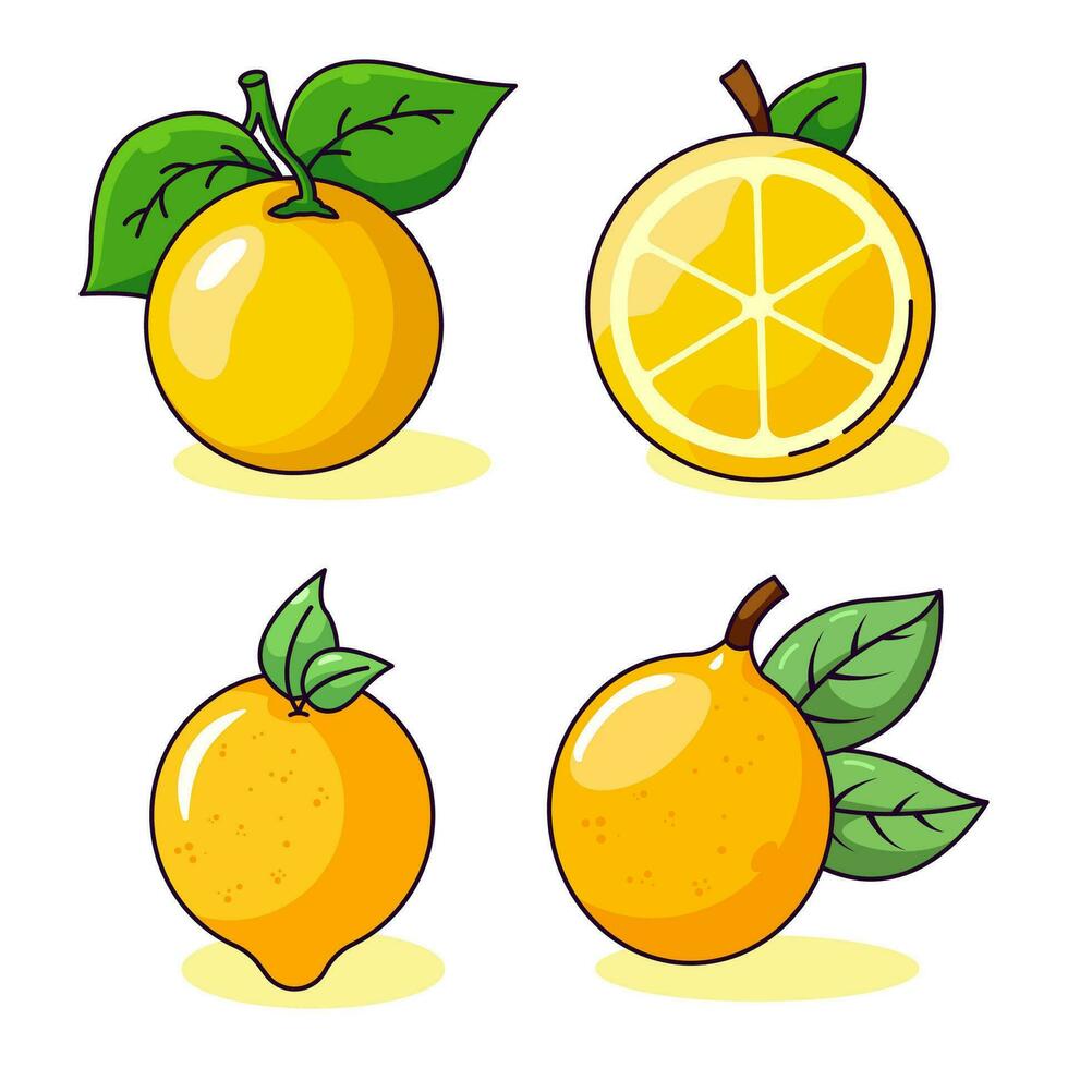 Lemon Flat Illustrations Set. Perfect for different cards, textile, web sites, apps vector