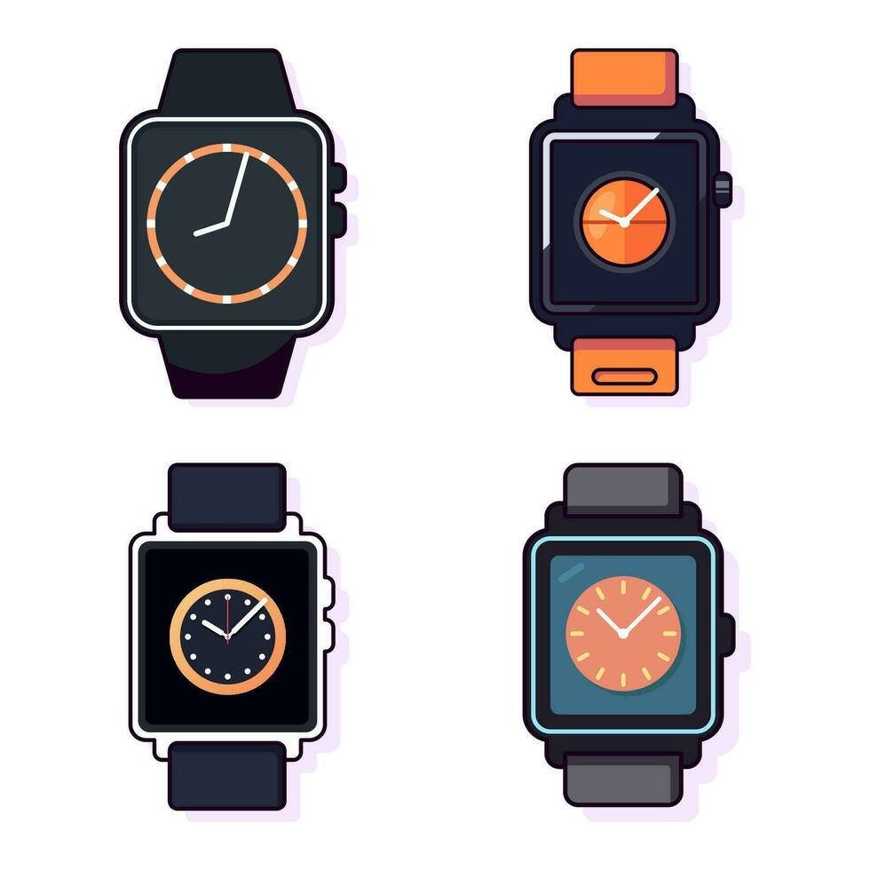 Wristwatch Flat Illustrations Set. Perfect for different cards, textile, web sites, apps vector