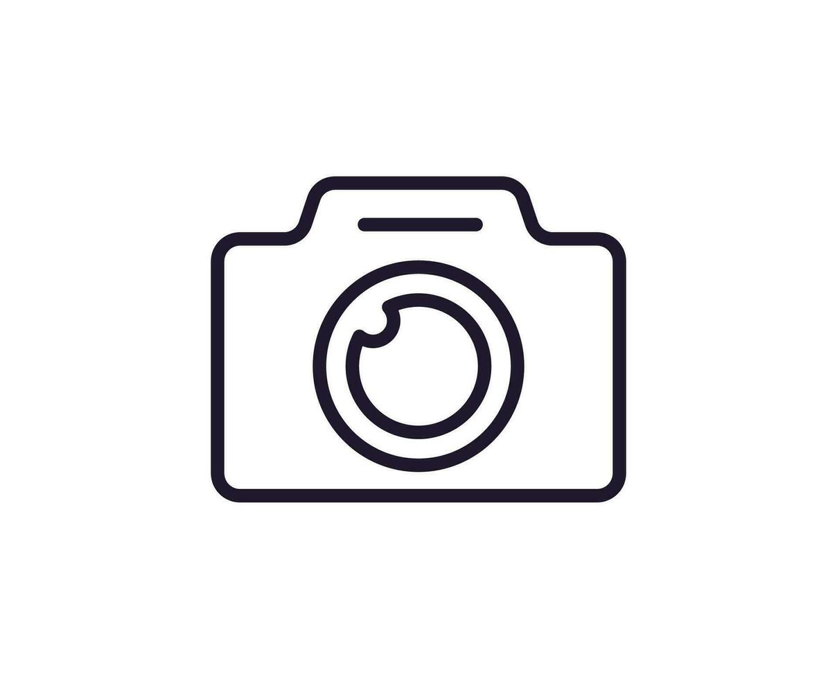 Camera concept. Single premium editable stroke pictogram perfect for logos, mobile apps, online shops and web sites. Vector symbol isolated on white background.