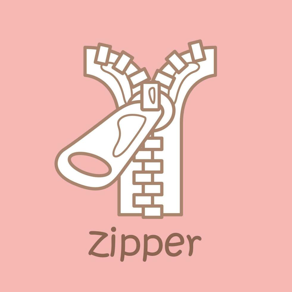 Alphabet Z For Zipper Vocabulary School Lesson Cartoon Digital Stamp Outline vector