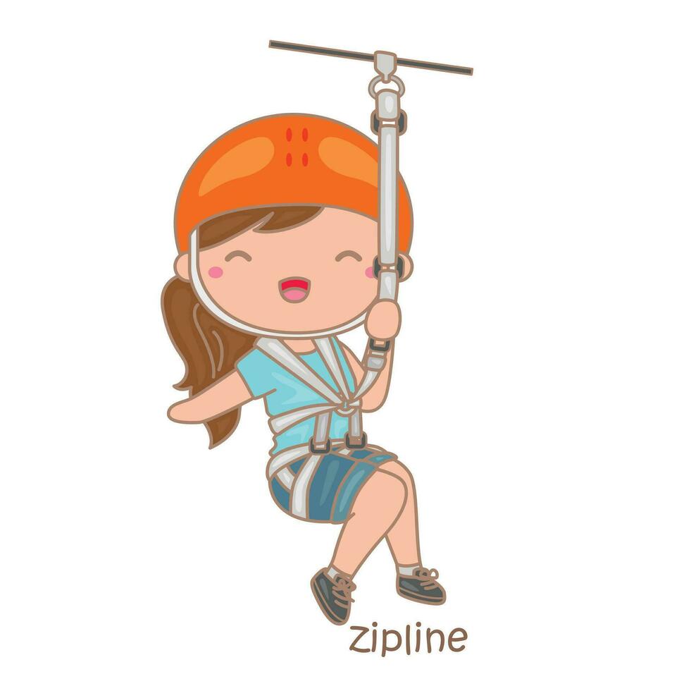 Alphabet Z For Zipline Vocabulary School Lesson Cartoon Illustration Vector Clipart Sticker