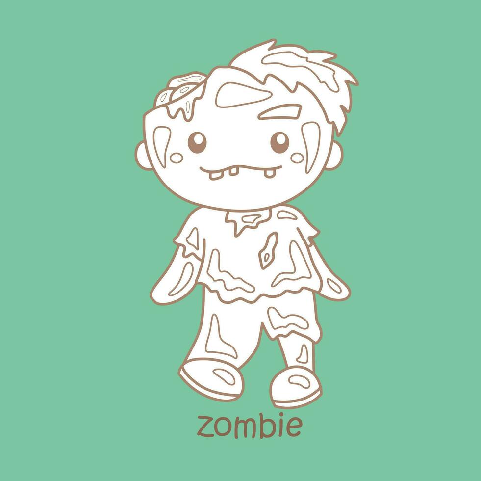 Alphabet Z For Zombie Vocabulary School Lesson Cartoon Digital Stamp Outline vector