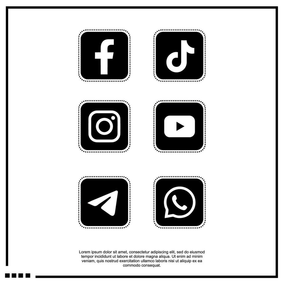 social medios de comunicación icono Facebook, gorjeo, instagram, tik tok, que aplicaciones, YouTube, telegrama vector